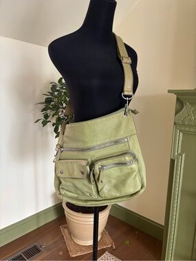 Fossil Green Leather Crossbody tote Bag